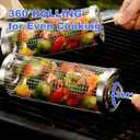 Rolling Grill Basket 2-Pack, Premium 304 Stainless Steel, Removable Wooden Handles, Upgrade Rolling Grill Baskets for Outdoor Grill, BBQ Grill Accessories for Outdoor Grill, Outdoor Gifts for men