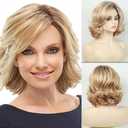 Curly Bob Wig, Short Wavy Ombre Blonde Real Hair Wig, Lace Bob, Heat Resistant, Perfect for Daily & Party Wear