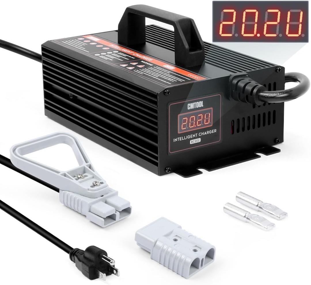 CMTOOL Forklift Battery Charger 24V 20A Smart Trickle Charger with LCD Display, 24 Volt 20 AMP Fully Automatic, for Lead-Acid Batteries, for Pallet Jack/Floor Scrubber/Golf Cart