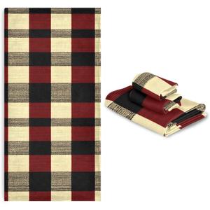 ALAZA Red Black Checkered Buffalo Plaid C Bath Towels Set 3 Piece 1 Bathroom Towels 1 Hand Towel 1 Washcloth Soft Luxury Face Towel for Beach Bathroom Decor