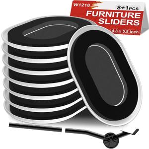 Furniture Sliders, Furniture Sliders for Carpets, Oval Moving Pads with 8 PCS 5.8 * 4.3" Carpet Sliders+1 Lifter, Furniture Moving Sliders for Easy Move Bed Tables Cabinet, Protect Carpets