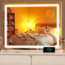 Vanity Mirror with Lights, 23" x 18" LED Makeup Mirror with 10X Magnification, Dimmable 3 Modes, Memory Function, Smart Touch, USB Charging Port, Lighted Makeup Mirror Square White