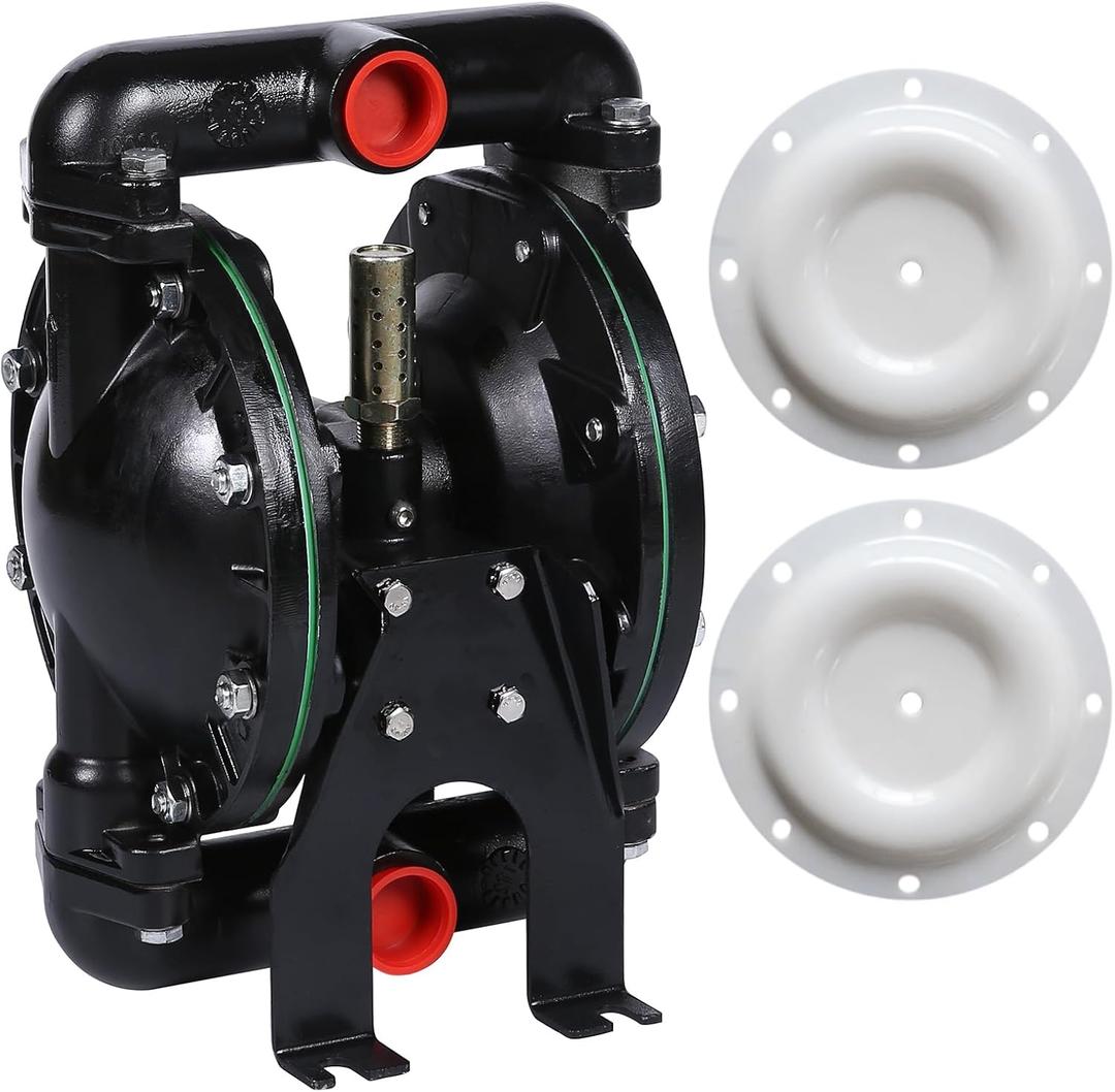 Air Operated Double Diaphragm Pump 1 inch Inlet/Outlet Pneumatic Waste Oil Transfer Pump for Chemical QBY4-25 35 GPM Dual Diaphram Polypropylene Teflon by Stainless Steel Iron 115 PSI