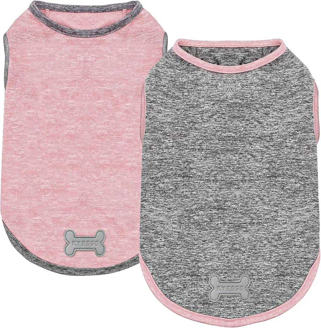 KYEESE 2Pack Dog Shirt, Lightweight Sun Protection Sleeveless Dog T Shirts for Dogs Girl, Breathable Pet Reflective Tank Top Summer Dogs Clothes for Outdoor Walking, Pink+Grey, M (Medium (7-13lbs))