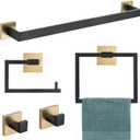 YACVCL 5 Pieces Bathroom Hardware Set, Black and Gold Towel Bar Set, 23.6 inch Towel Bar Hand Towel Holder Wall Mounted Stainless Steel