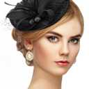 Zinniday Fascinator Tea Party Hat - 2026 Derby Pillbox Kentucky Hat for Women (7.87x5.9inch) (Black)