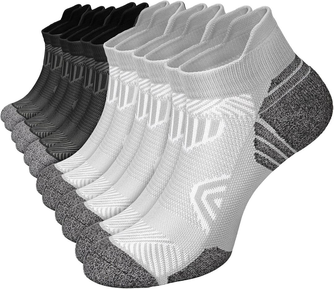 Cushioned Cotton Ankle Compression Socks for Men Women 6 Pairs Wicking Low Cut Arch Support Plantar Fasciitis Socks (Large-X-Large, 05 - Black+gray)