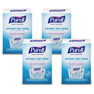 PURELL Cottony Soft Hand Sanitizing Wipes, Clean Scent, 24 Individually Wrapped Wipes (Pack of 4 Boxes)  9029-04-CMR