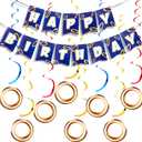 Cartoon Hedgehog Birthday Banner Gold Ring Birthday Party Banner for Cartoon Hedgehog Carnival Theme Birthday Decorations with 8 Pcs Gold Ring Hanging Swirl Decorations (Green)