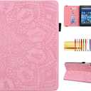 Folio Case for Fire HD 8.0" 2015/2016/2017/2018, Techcircle PU Leather Stand Soft TPU Back Cover Slim Fit Mandala Embossed Case with Card Holder for Kindle Fire HD 8 8th/7th/6th/5th Generation, Pink