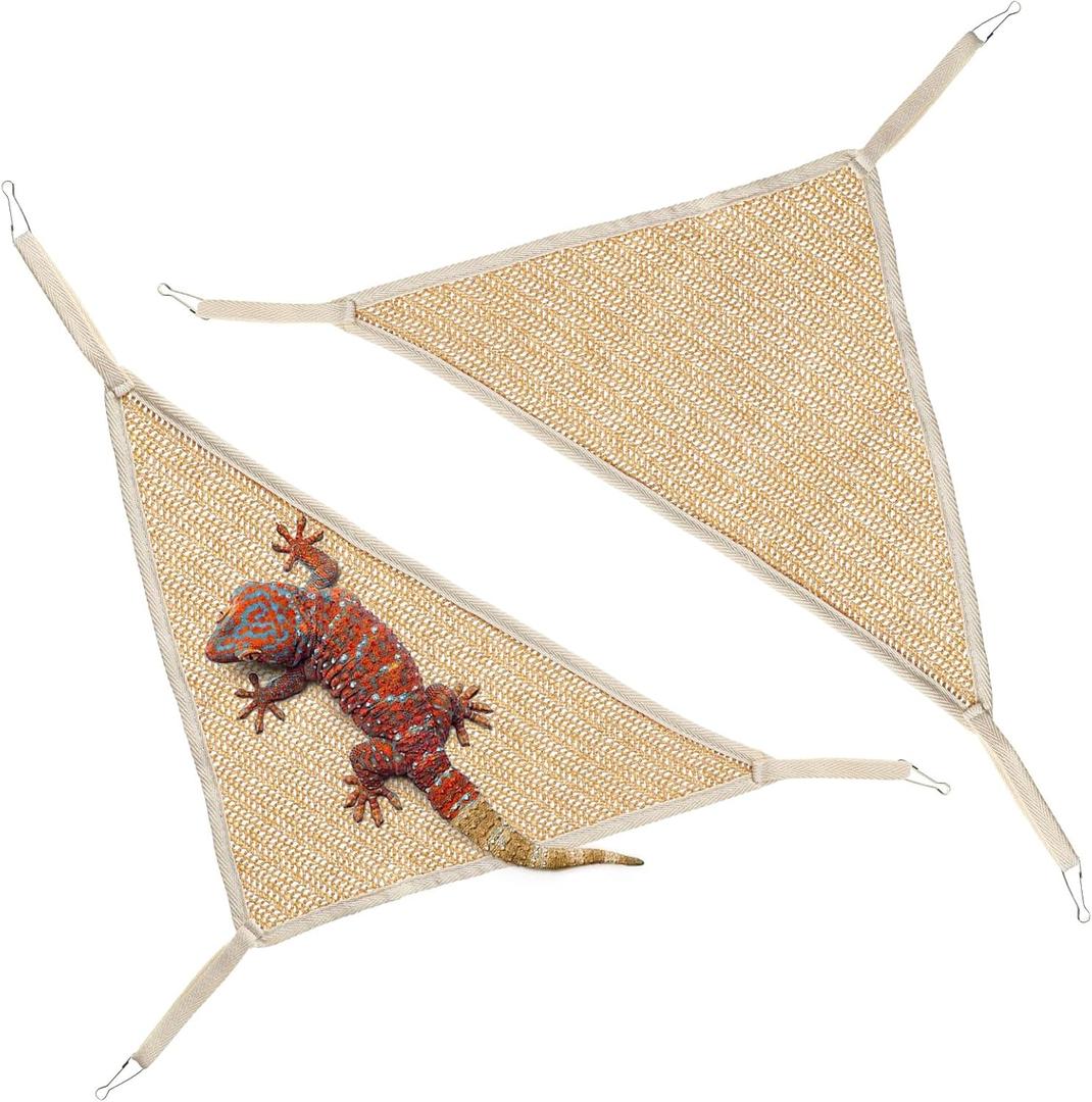 Grevosea 2Pcs Bearded Dragon Lizard Hammock, Breathable Mesh Reptile Lounger Reptile Hammock for Lizard Axolotls Anoles Geckos Snakes Chameleon Black