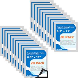 Magnetic Frames for Refrigerator, 20 Pack Double Sided Magnetic Sign Holder 8.5 x 11 for Display Picture Paper Document Flyer Page, Reusable Adhesive Frames for Walls Door Window Glass (Silver)