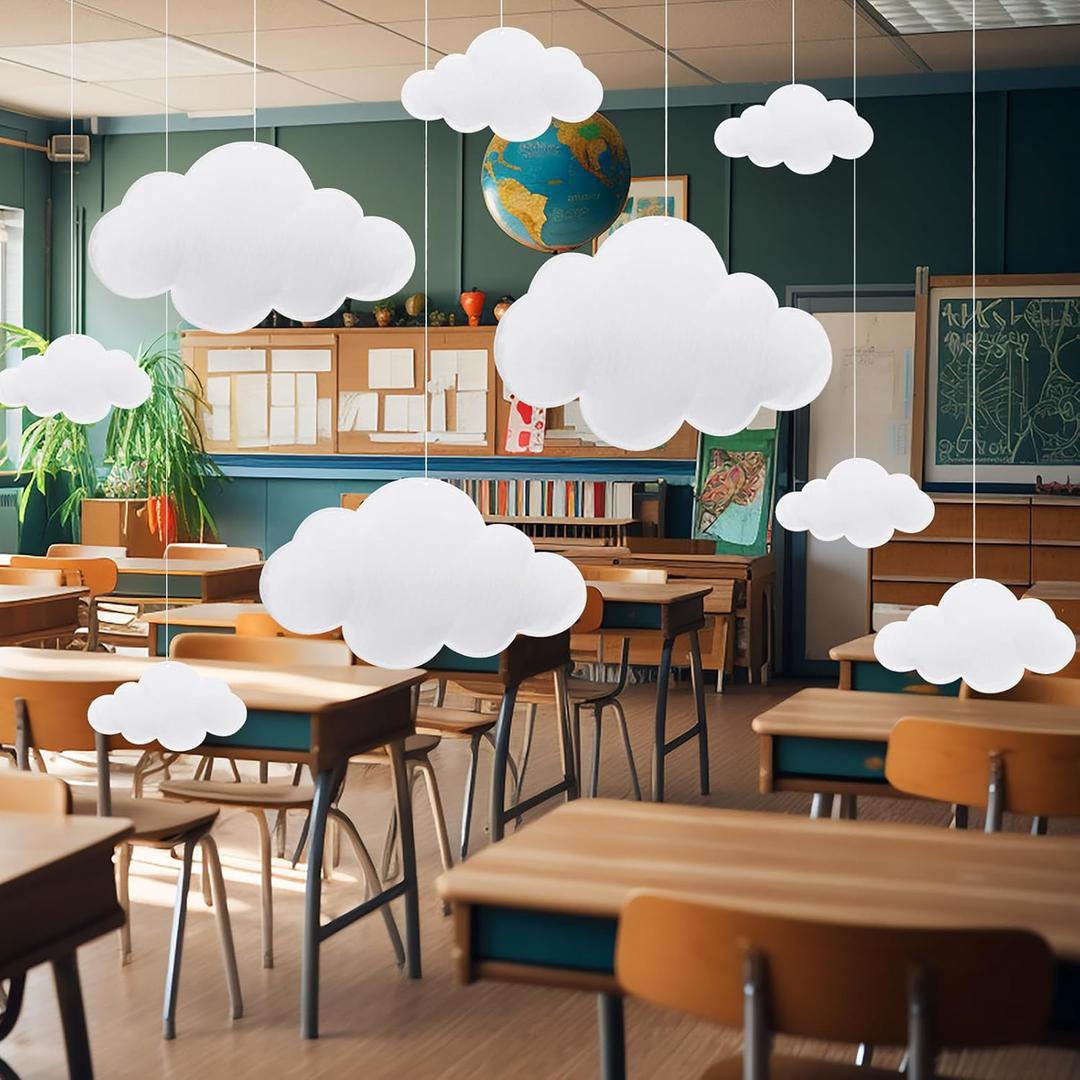 8 Pcs Classroom 3D Cloud Decoration Hanging for Ceiling Party Decoration Artificial Cloud Ornament Hanging Ceiling Wall Decor for Birthday Wedding Baby Shower Nursery Children Room(Delicate,White)
