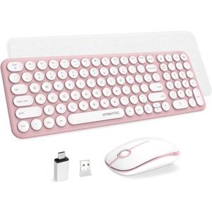 Wireless Keyboard and Mouse Combo, XTREMTEC 2.4GHz Quiet Slim Cute Round Keycap Compact Size Pink Kawaii Cordless Retro Keyboard and Mouse Set Home Office Accessories for Mac/ Windows(Sakura Pink)