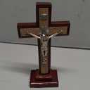 Amazon.com: St. Benedict Tabletop Crucifix  8 Mahogany & Oak Wood Style Cross on Stand  Catholic Desk Cross for Home or Office Prayer Corner : Home & Kitchen