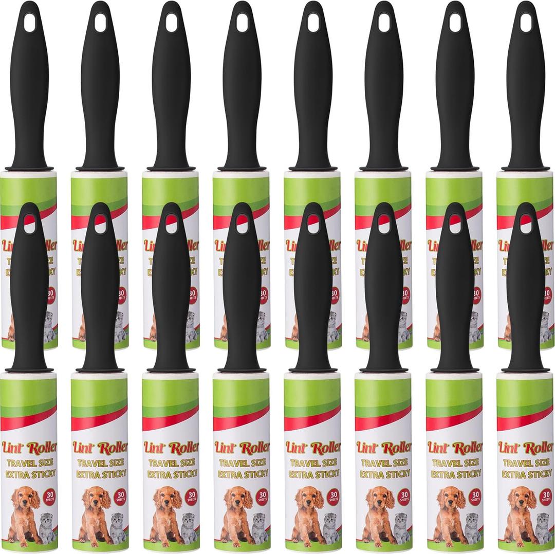 Hushee 16 Pcs Mini Lint Roller for Travel Small Lint Removers Bulk for Pet Hair and Clothes Small Size Removers Portable Sticky Removing Tool for Cleaning Furniture Dog Car Seat