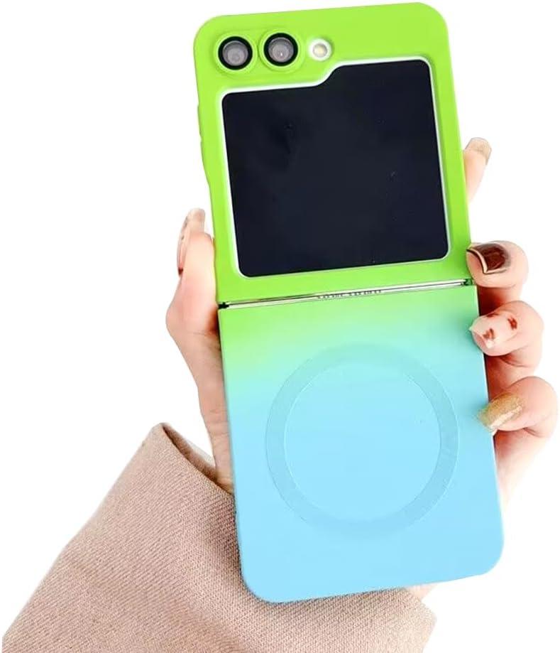Compatible with Magsafe Case for Galaxy Z Flip 5, Man and Woman Magnetic Cover for Samsung Skin Feel, Liquid Silicone Case for Z Flip 5 with Camera Protection, Green