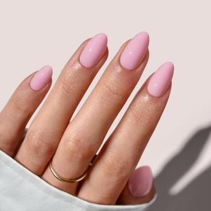 BTArtbox Press On Nails Almond - Pastel Baby Pink Short Summer Press On Nails with Glue for Women, Opaque Soft Gel Glue On Nails in 16 Sizes - 32 Stick On Nails Kit, Bounce Kiss