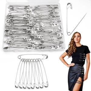 100 PCS 3 Inch Large Safety Pins for Clothes, Big Heavy Duty Safety Pins, Rust-Resistant Nickel Plated Steel Clothing Pin for Clothes Sewing Craft