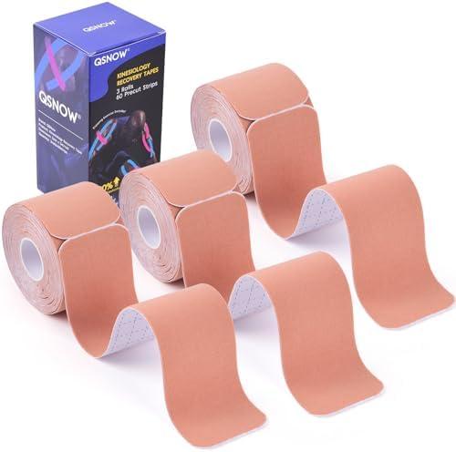 Precut Kinesiology Tape Roll, 3 Rolls, Original Cotton Kinesiology Therapeutic Athletic Tape, Belly Lift Tape, Muscle Tape for Pain Relief Recover, Wrist Kinesiology Athletic Tape