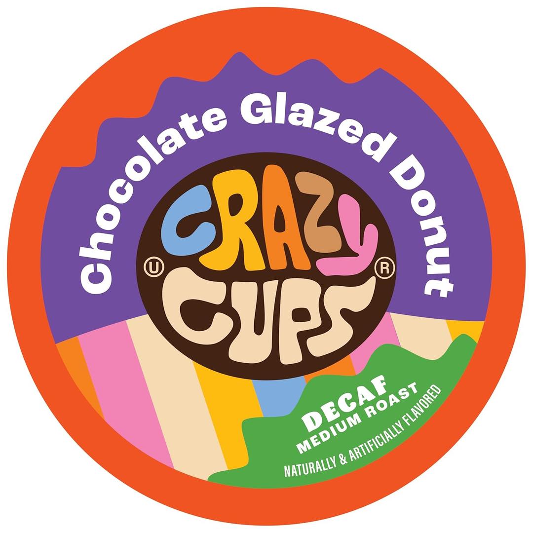 Crazy Cups Decaf Flavored Coffee Pods, Chocolate Glazed Donut Flavored Pods for Keurig K-Cup Machines in Recyclable Single-Serve Capsules, 22 Count