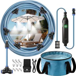 Portable Misting System for Outdoor Cooling, 23 FT Misters for Outside Patio with Rechargeable Pump, 30L Water Bag, 6 Adjustable Nozzles for Tent, Canopy, Backyard, Umbrella and Camping