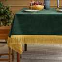F-CHU Luxury Green Tablecloth Thickset Velvet Tablecloth with Beautiful Gold Tassels Table Cloth for Home Decor Wedding, Party, Banquet and Events 60x102-Inch