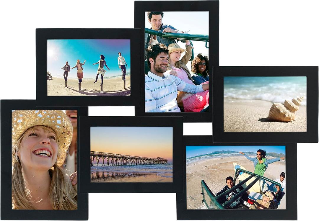 Malden International Designs Crossroads Puzzle Collage Picture Frame, 6 Option, 3-3.5x5 & 3-4x6, Black