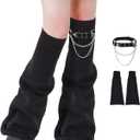 Junely Leg Warmers for Women Kawaii Leg Warmer Cute Legwarmers Japanese Socks Emo Lolita Gyaru Harajuku Accessories (Black)
