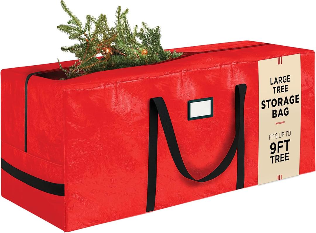 Large Christmas Tree Storage Bag  9 Ft Artificial Christmas Tree Bag - Durable Heavy-Duty Waterproof Material with Strong Reinforced Handles, Full-Length Zipper for Easy Access, Xmas Tree Storage Box (Red)