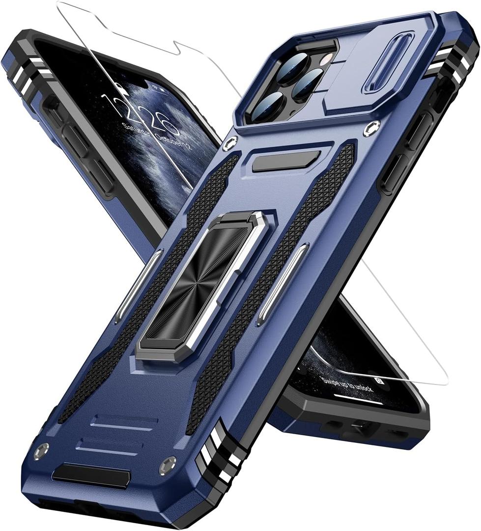 Goodon for iPhone 11 Pro Case with Sliding Camera Cover + Screen Protector - Metal Magnetic Kickstand - Military-Grade Shockproof Matte Protective Phone Cover 5.8" for Men Women Girls - Navy Blue