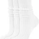 Women's Neon Scrunch Crew Socks 80s 90s Retro 3-Pack Cotton Stacked Boot Calf Cozy Ribbed Slouchy Socks Size 5-10 (White)