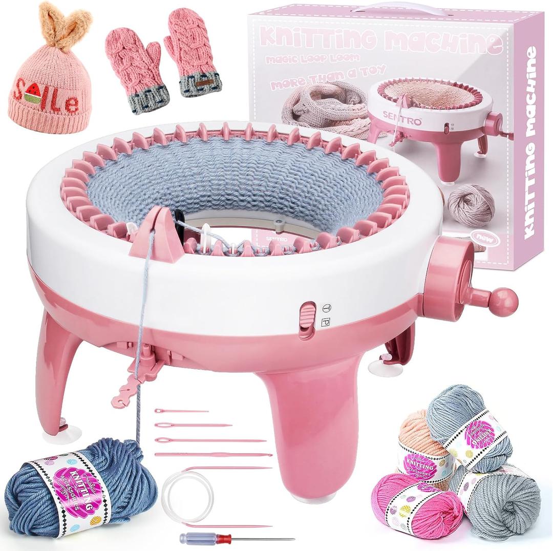 Knitting Machine 40 Needles,Smart Loom Knitting Machine,Knitting Board Rotating Double Knit Loom Machine for Adults/Kids Gift,DIY Knit Scarf Hat Sock(with Wool)