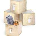 DAMAHOME Fabric Storage Cube Bins, Foldable 13 Inch Cube Storage Bins with Dual Handles and Tags, 4-Pack Collapsible Cubby Organizer for Shelves, Closet, Nursery, Toys, Gold Leopard