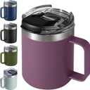 12oz Insulated Coffee Mug Cup with Handle, Stainless Steel Travel Coffee Mug with Flip Lid, Double Wall Vacuum Coffee Tumbler,Plum