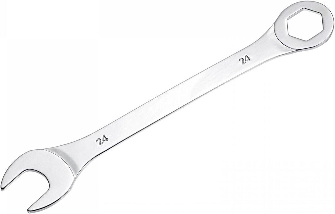 uxcell Thin Combination Wrench with Offset 6-Point End and Angled Open End, Metric Mirror-Chrome Plated High Carbon Steel, for Household Repairs, 24mm