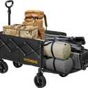 VIVOHOME 130L Collapsible Wagon with Tailgate, 320lb Load-Bearing Outdoor Utility with All-Terrain Wheels, Adjustable Handle, Cup Holders for Camping, Shopping, Garden, Sports, Picnic, Black