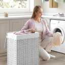SONGMICS Laundry Hamper with Lid, 23.8 Gallon (90 L) Synthetic Rattan Clothes Laundry Basket with Lid and Handles, Foldable, Removable Liner, Cloud White ULCB51WT