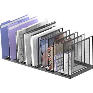 9-Section Desk File Organizer, Vertical File Holder, Mesh Desktop File Folder Metal File Binder Organizer Stand for Office Home Classroom, Black