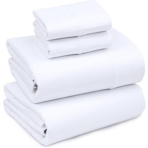 RUVANTI Full Size Sheets Set, Brushed Microfiber Sheets 4 Pieces (1 Fitted Sheet, 1 Flat Sheet, 2 Pillowcases), with 15-inch Deep Pockets, Lightweight & Compfy Premium Hotel Bedding, White