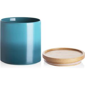 Sweejar Ceramic Food Storage Jar, Stackable Kitchen Canisters, Containers with Airtight Seal Wooden Lid for Serving Ground Coffee, Tea, Sugar, Salt and More - 16 Fl Oz (Gradient Blue)