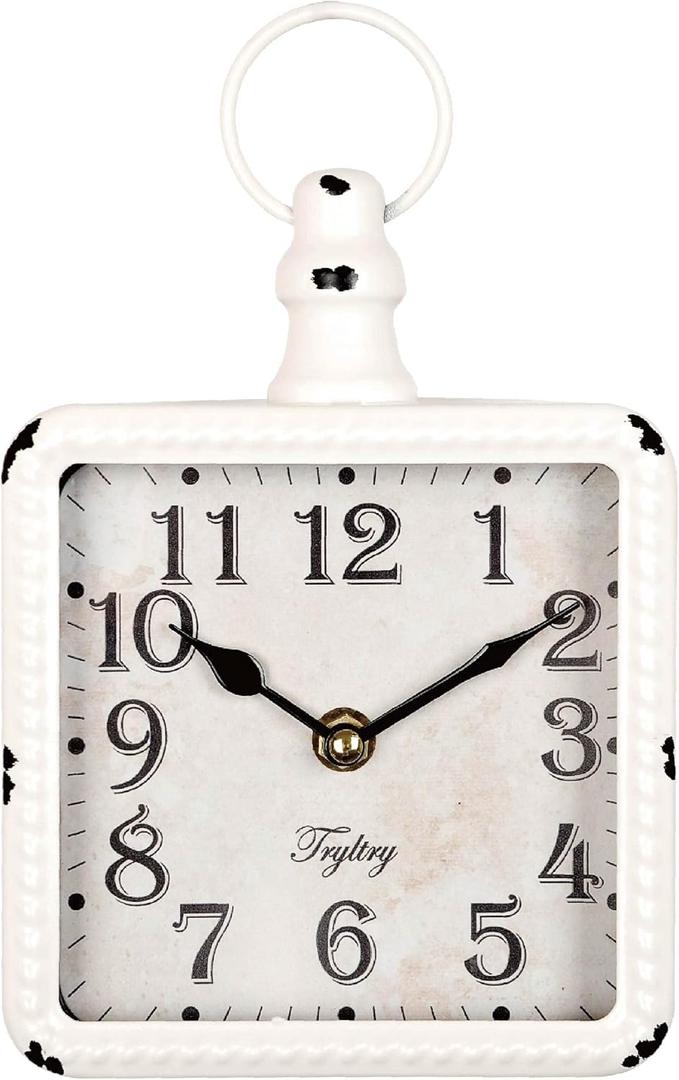 Retro Rectangle Small Wall Clock, Battery Operated Silent White Vintage Decor Wall Clocks, Antique Old Design Style, for Farmhouse,Kitchen,Bedroom,Bathroom White Rectangle
