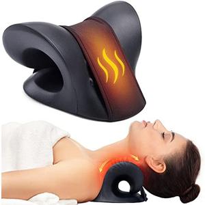 Cozyhealth Neck Stretcher for Neck Pain Relief, Heated Cervical Traction Device Pillow with Graphene Heating Pad, Neck and Shoulder Relaxer for TMJ Pain Relief and Cervical Spine Alignment (Black)