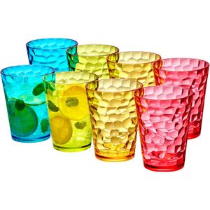 Amazing Abby - Iceberg 16-Ounce Plastic Tumblers (Set of 8), Drinking Glasses, Mixed-Color Reusable Cups, Stackable, BPA-Free, Shatter-Proof, Dishwasher-Safe