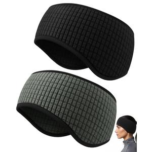Skicuff 2 Pcs Fleece Ear Warmers for Women Men Soft Waffle Knit Ear Cover Headband for Running Cycling Ski Daily Wear(Black and Army Green)