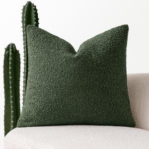 MIULEE Textured Boucle Throw Pillow Cover Dark Green Accent Solid Lumbar Pillow Case Decorative Soft Pack of 1 Couch Cushion Chair Sofa Bedroom Livingroom Home Decor,24x24 Inch
