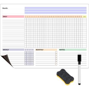 Habit Tracker Calendar Magnetic Whiteboard for Refrigerator Daily Weekly and Monthly Goal and Habit Tracker Motivational Goal & Planner Journal (Color)