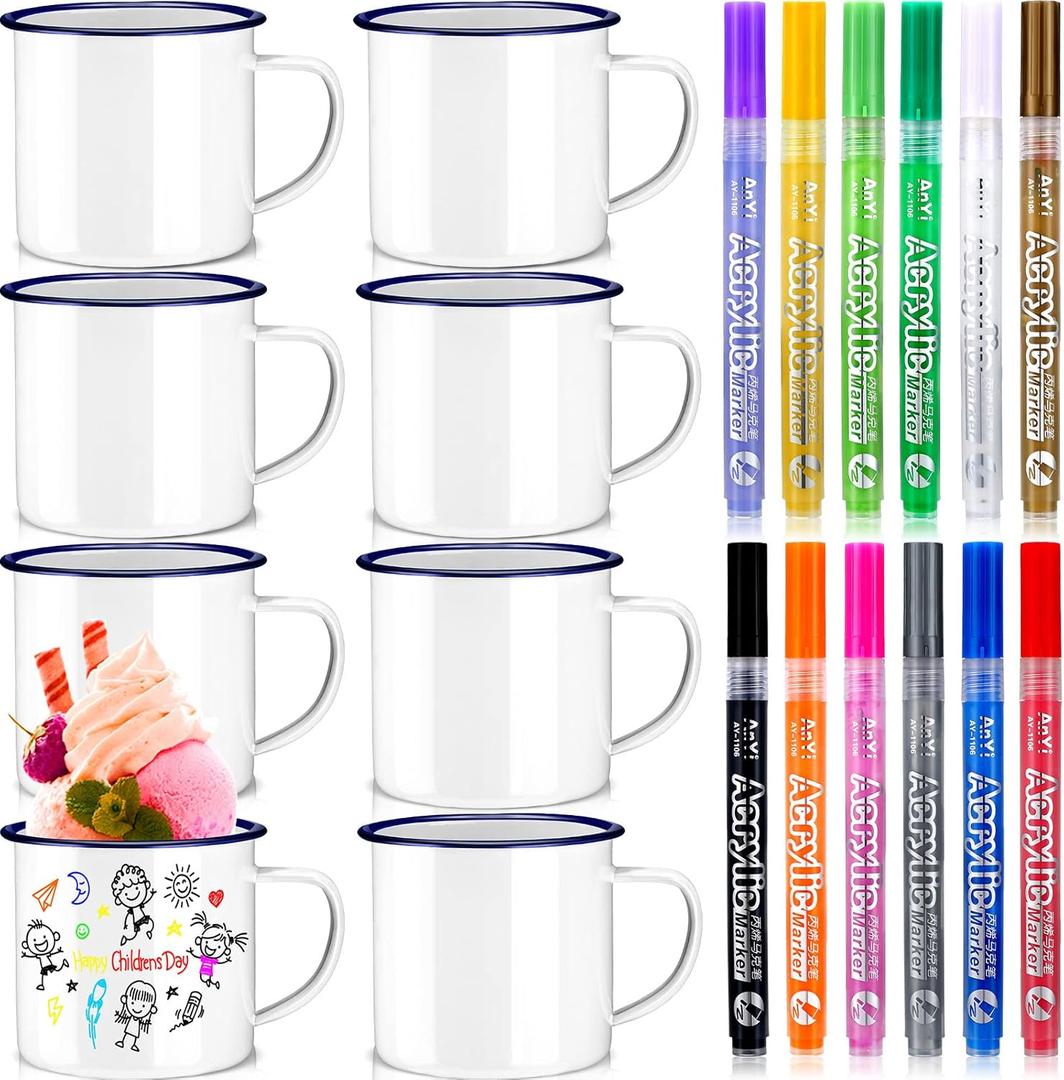 Hoolerry 4 Pieces Painted Mug Decorating Kit DIY Coffee Mug Painting Kit Graduation Personalized Cup You Can Decorate Coffee Design Your Own Cup for Craft Decor Drinking Christmas Father's Day