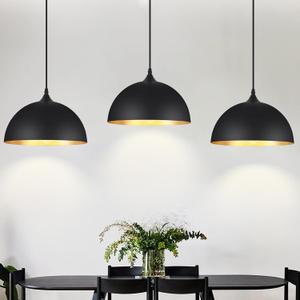 3 Pack Black Pendant Lights for Kitchen Island 11.8" Modern Pendant Lighting Fixtures Farmhouse Vintage Hanging Ceiling Light Fixture for Dining Room Foyer Hallway Bar Cafe Kitchen Sink Matte Dome
