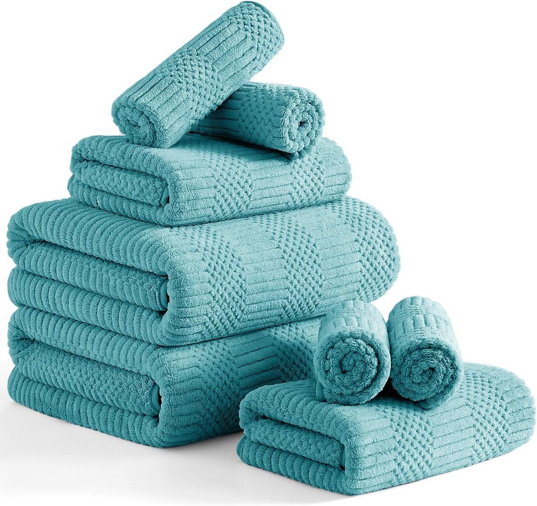 Ferdilan 8 Piece Extra Large Bath Towels Set,2 Oversized 35"x70" Bath Towel Sheets,2 Hand Towels and 4 Washcloths 600 GSM Highly Absorbent Quick Dry Towels Set for Bathroom Hotel Turquoise